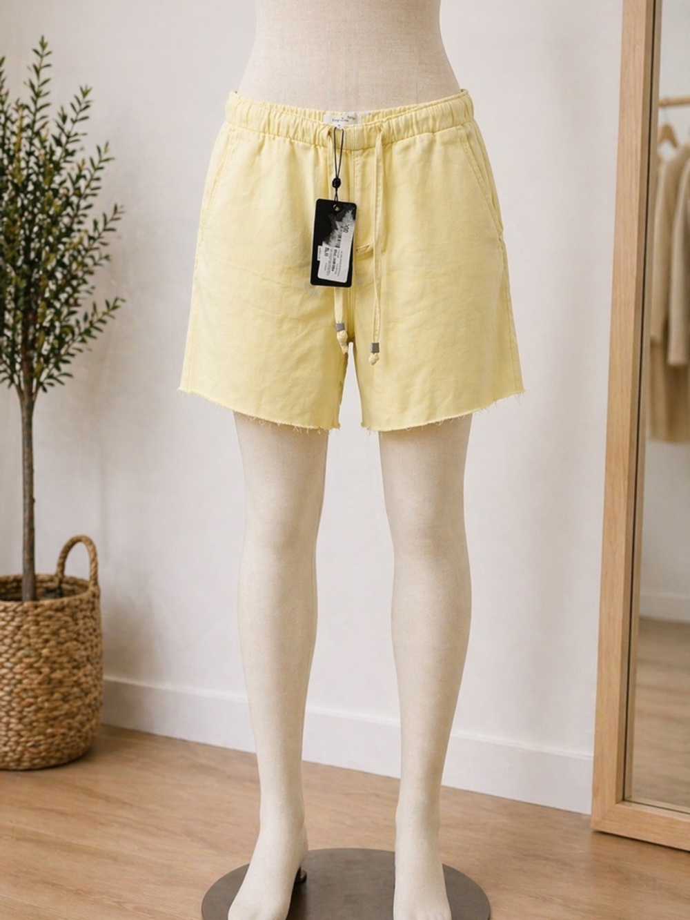 rag & bone Pale Yellow Drawstring High-Waist Shorts